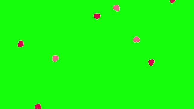 minimalist business hearts rotating down green screen plate