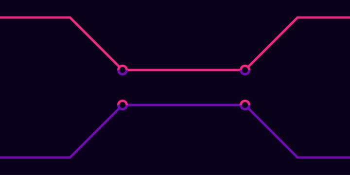 Futuristic pink and purple neon data transfer lines on dark background vector.