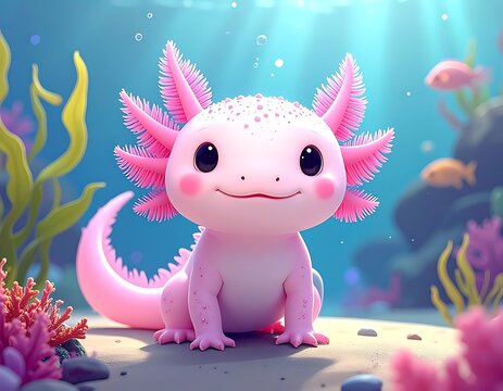 Cute axolotl underwater