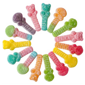 Colorful gummy bear candies arranged in a circular pattern