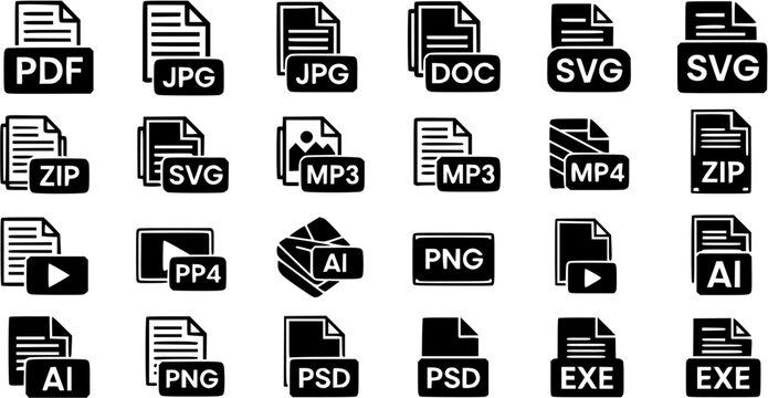file formats icon Collection, file extensions diverse symbol, Vector illustration