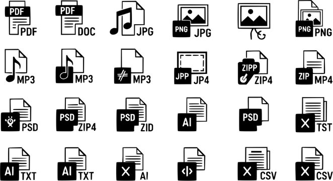 file formats icon Collection, file extensions diverse symbol, Vector illustration
