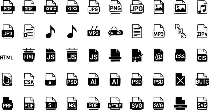 file formats icon Collection, file extensions diverse symbol, Vector illustration