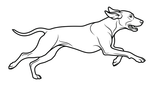 Minimalist Black Line Art of a Running Dog Vector Illustration on White Background