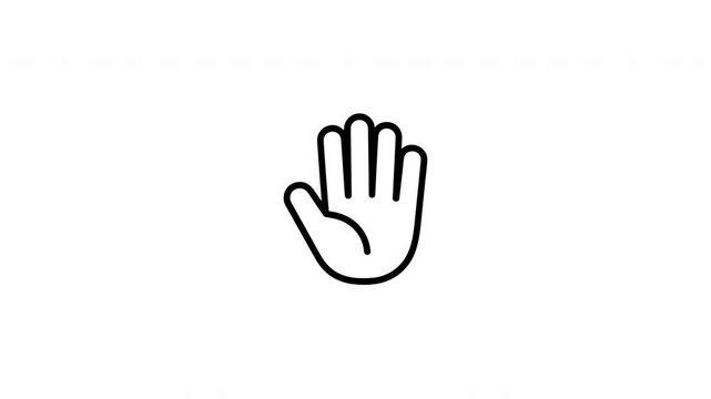 Waving hand gesture, greeting and hello symbol animated on white background.