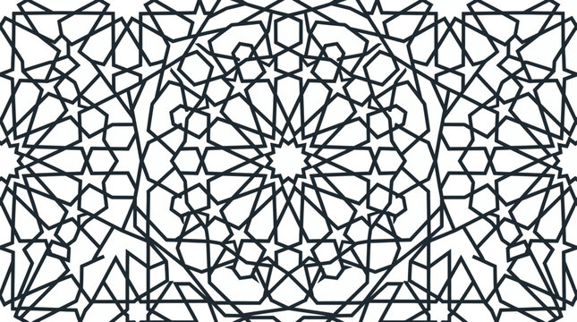 Islamic geometric star pattern border in minimalist line art