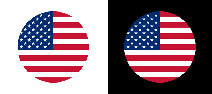 USA Flag Circular Vector Icon &ndash; Round United States of America National Flag Badge and Button Set
