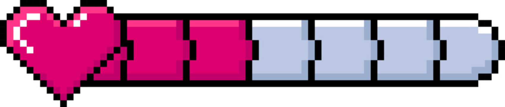 Pixel art 8bit arcade ui buttons arrows gaming controller life bar with hearts video game item