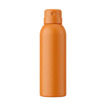 Matte orange aerosol spray can bottle mockup