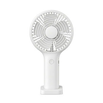 White handheld portable desk fan on transparent background