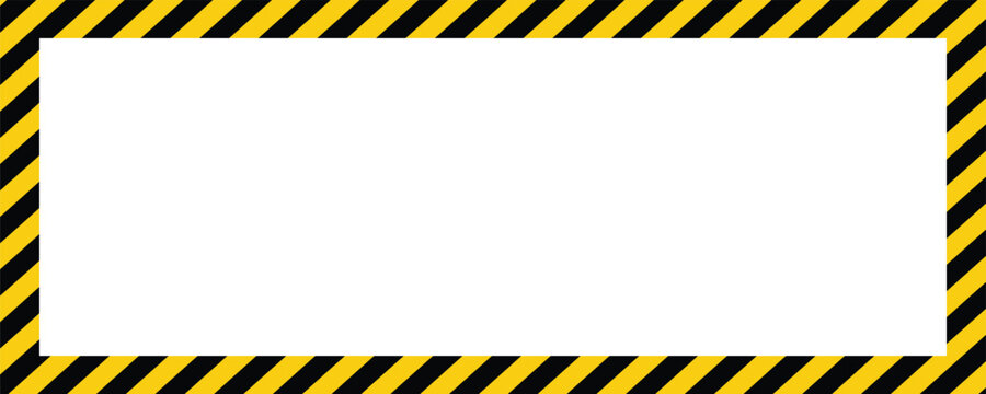 Warning tape with yellow and black diagonal stripes. Warn stop seamless line. Yellow and black caution tape border.