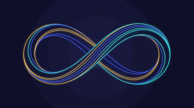 Infinite Loop Symbol Glowing Neon Lines on Dark Blue Background