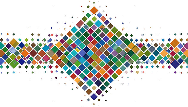 abstract diamond shape formed by colorful small squares and dots, geometric pattern, digital art