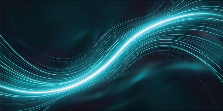Blue light streaks form flowing ribbons. Motion lines curve into soft waves. Futuristic glow creates visual depth.
