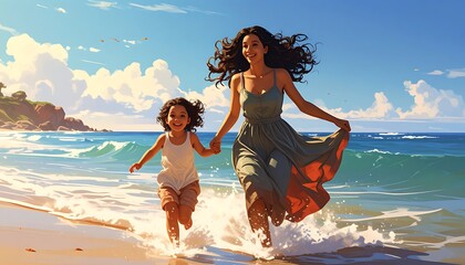 Obraz premium Happy beach family moment