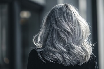 Naklejka premium Back view of woman with beautiful silver gray hair. Generative Ai, AI generated