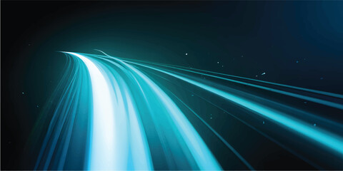 futuristic cyan blue neon abstract wave background, glowing electric light streak flow, high tech digital lines, smooth motion energy design for wallpaper or banner © FS creation