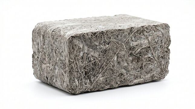 Hempcrete Block Eco-Friendly Sustainable Building Brick Isolated on White Background