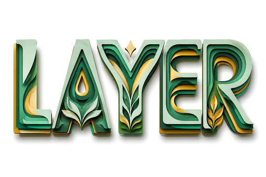 Intricate Paper Art Typography Spellbinding 'LAYER' With Organic Flourishes and Subtle Golden Accents Capturing Depth and Natural Elegance for Decorative and Editorial Use expressive typography 3D typ