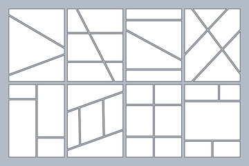 Set of Collage grid Manga collage blank template different types of Storyboard layout panel, Comic book board mockup with grey background. © Charles stockio