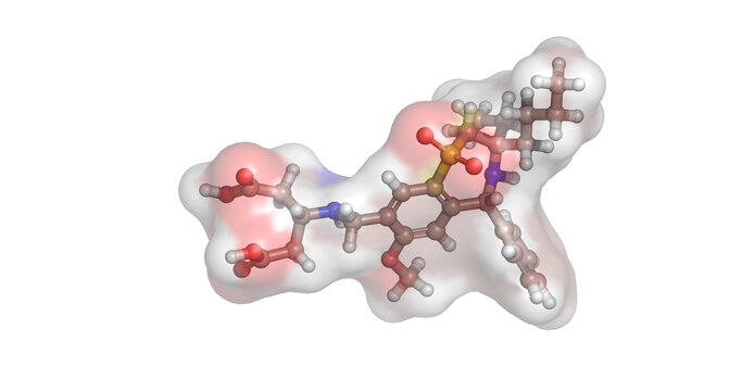 Linerixibat, gastroenterology drug / ileal bile acid transporter inhibitor for primary biliary cholangitis pruritus and cholestasis, 3D molecule 4K