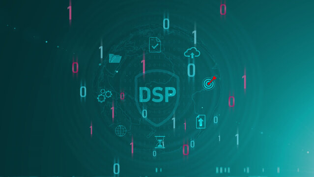 DSP - Demand Side Platform business, Technology, Internet and network concept. optical lager light background