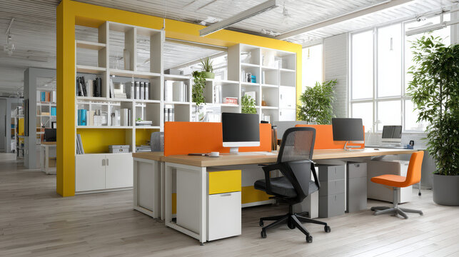 Flexible Workspace Mockup Movable Partitions Furniture