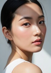 Naklejka premium Close up portrait of a young asian woman with flawless skin
