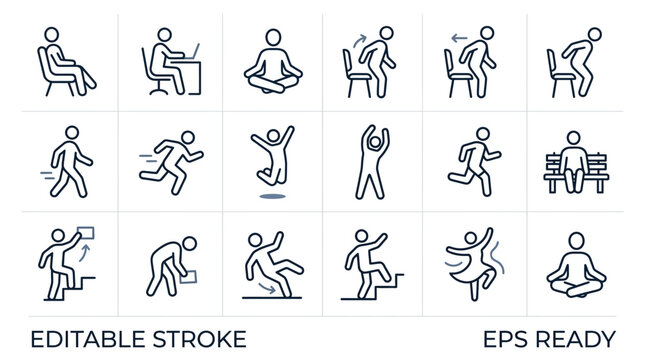 Collection of Human Figure Icons Representing Various Activities and Poses.