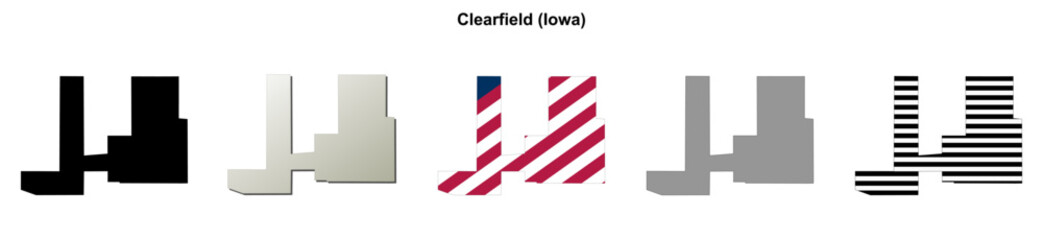 Obraz premium Clearfield (Iowa) blank outline map set