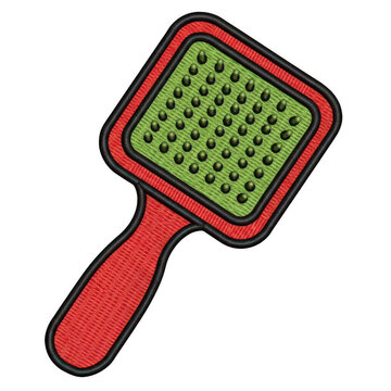 Red and green pet grooming brush with embroidery stitch texture Isolated transparent icon png