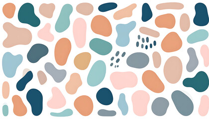 Fototapeta premium Abstract organic shapes and simple patterns in muted earth tones, playful irregular blobs and lines