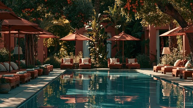 Luxuri&ouml;se Hotelpool-Szene in exklusivem Resort-Ambiente