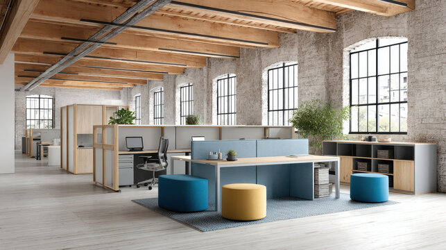 Dynamic Open Plan Office Collaborative Desk Setup