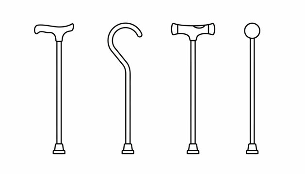 Four different walking sticks, canes for mobility aid, assistive devices