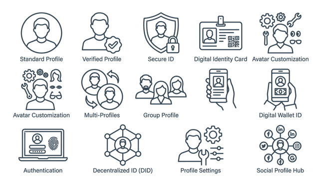 Collection of Digital Identity and Profile Icons.