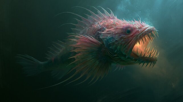 Fish with sharp teeth waited in the dark depths.