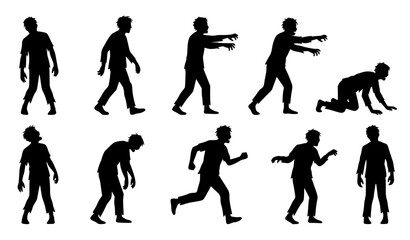 Obraz premium Zombie silhouette collection with full body undead characters in multiple front view action poses vector set