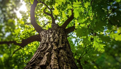 Fototapeta premium Majestic Oak Tree Canopy Viewed From Below.