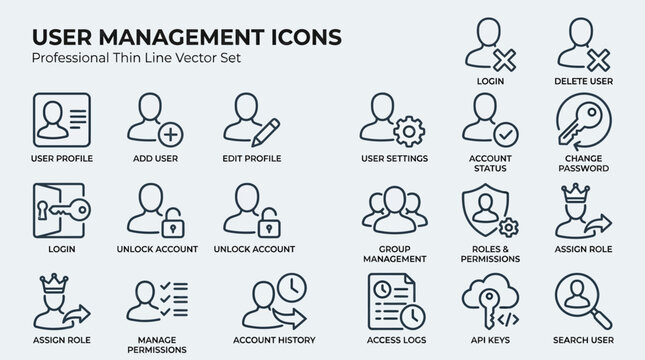 User Management Icons Professional Thin Line Vector Set.