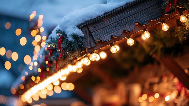 Traditioneller deutscher Weihnachtsmarkt mit beleuchteter Holzbude