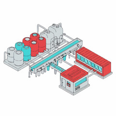 Naklejka premium Industrial Production Line with Tanks and Conveyor System.