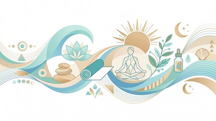 Naklejka premium Abstract Geometric Illustration of Coastal Wellness Retreat for Travel and Self-Care Content
