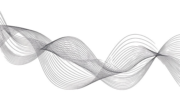 abstract wave pattern formed by small dots and lines, dynamic motion, black and white digital art