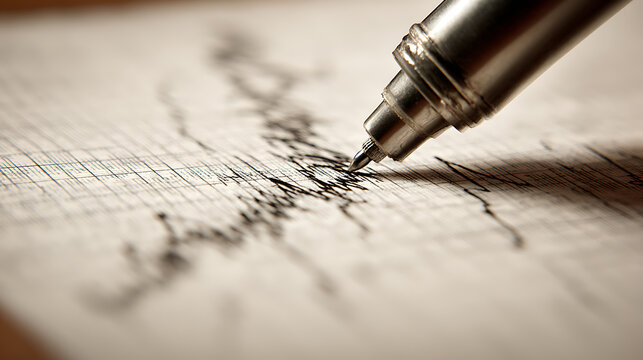 Close-up of a Seismograph Pen Measuring Seismic Waves during an Earthquake
