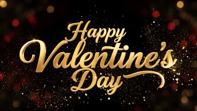 Elegant Golden Happy Valentines Day Text Animation with Sparkles.