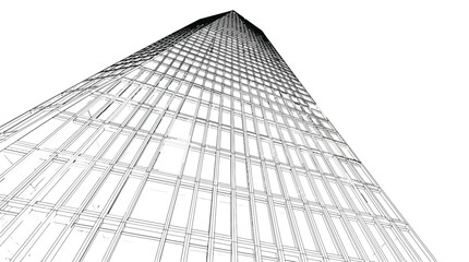 Fototapeta premium Modern Skyscraper Architecture Wireframe Perspective Vector for Urban Development, Engineering Blueprints & Construction Project Presentations (EPS)