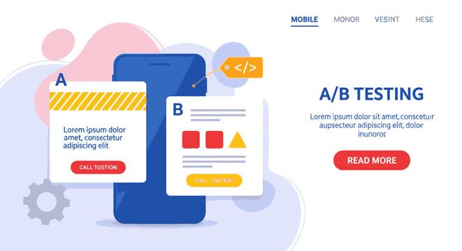 A/B testing on a mobile device screen with buttons and charts