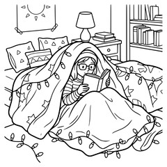 Naklejka premium Introvert Girl Enjoying Quiet Reading Time