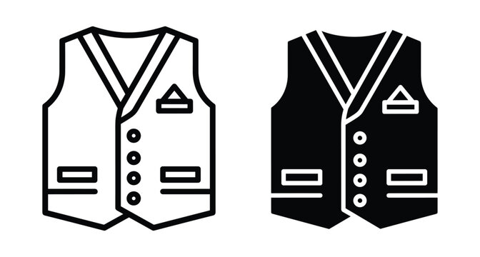 Formal waistcoat vest icon set for men suit fashion apparel clothing uniform waiter groom wedding tuxedo garment attire style design